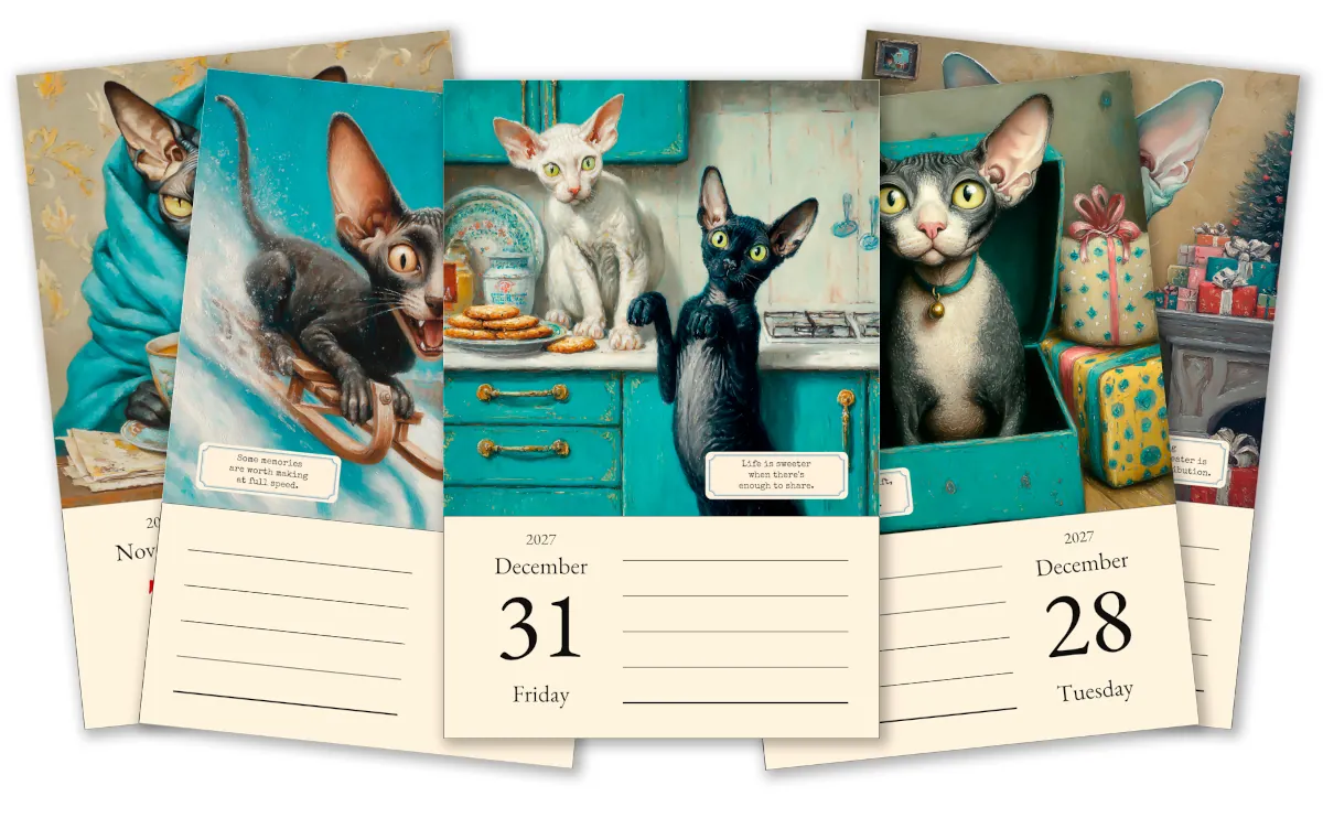 Cat Wisdom for Every Day of the Year 2027 - Cover Image - Sample Pages, Autumn to Winter