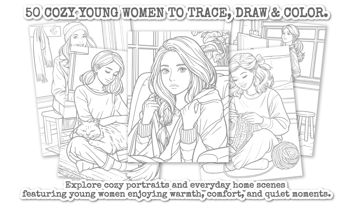 Cozy Young Women: Ink Trace, Draw & Color Book - Book Images to Trace and Color, Some Examples